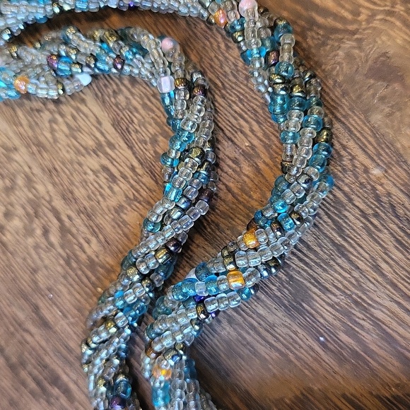 Vintage Multicolored & Multistrand Twisted Seed Bead Necklace, Lobster Clasp - Picture 4 of 7